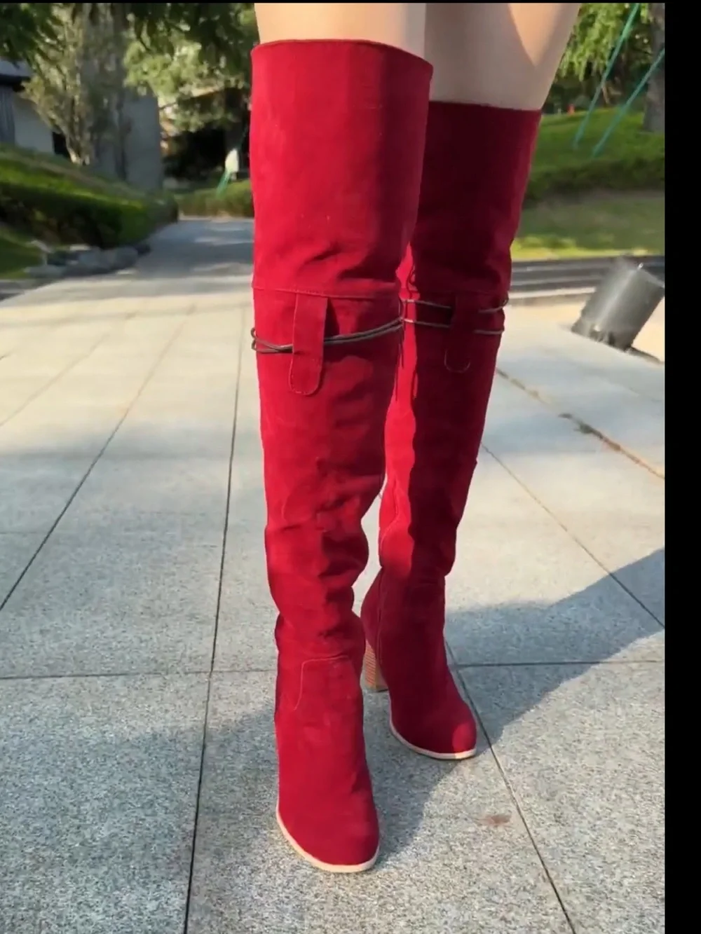 Over-the-Knee Suede Chunky Heel Boots